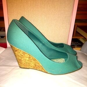 BNIB Teal Peep-Toe Wedge Shoes